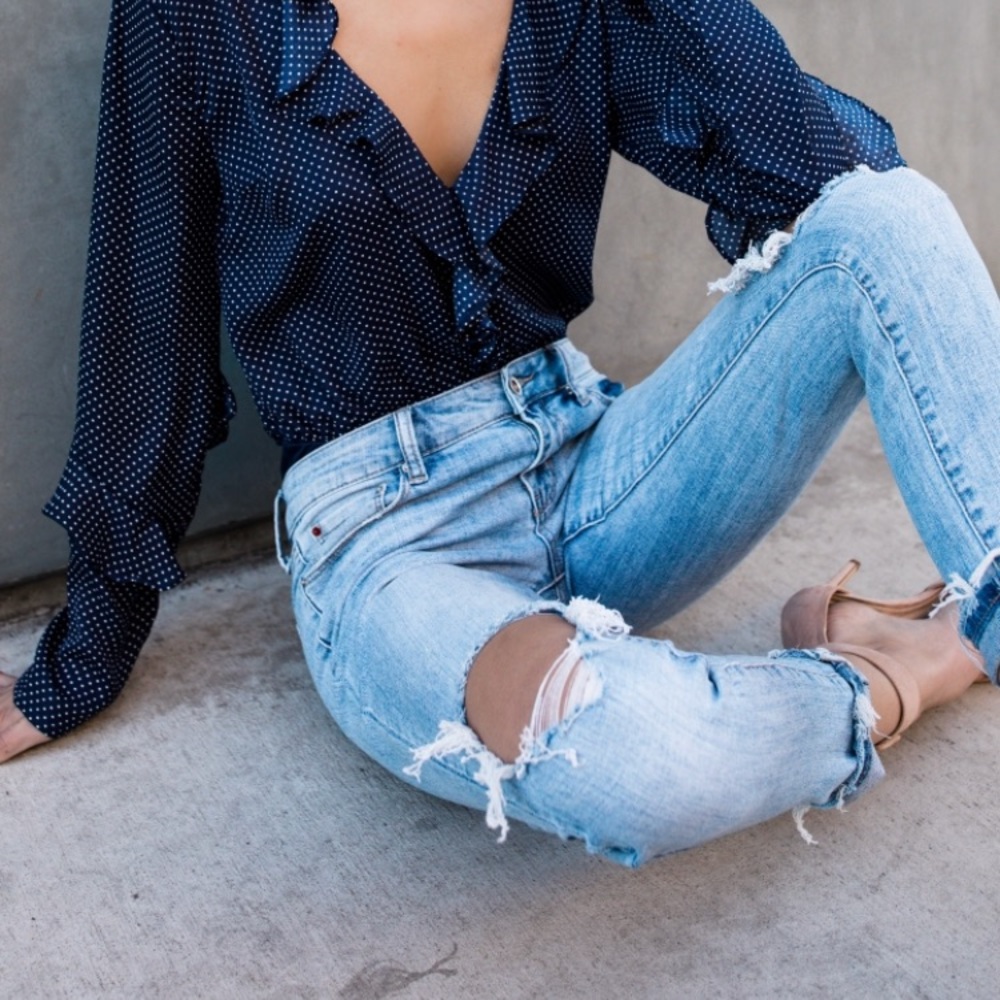 Navy polka dot bodysuit